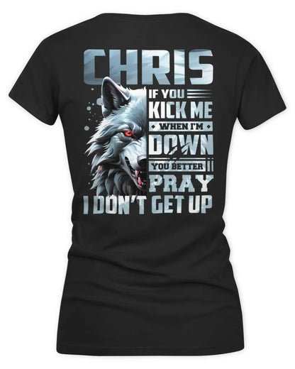 CHRIS AP62-K4-666 - Personalized Fierce Wolf Quote Apparel “If You Kick Me When I’m Down, You Better Pray I Don’t Get Up” - Women's V-Neck T-Shirt - Black