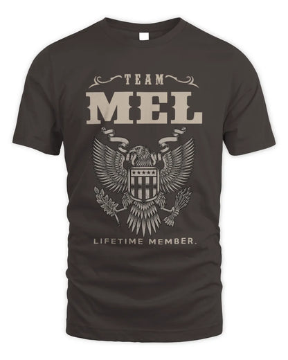 MEL TP06-K82 – Personalized Classic Style Apparel “Team NAME Lifetime Member” - Unisex Standard T-Shirt - Dark Chocolate