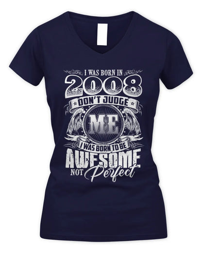 2008 HH89-K2 – Awesome Birth Year Quote T-Shirt - Women's V-Neck T-Shirt - Navy
