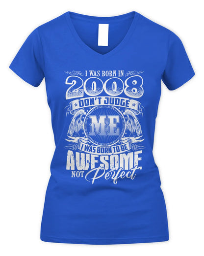 2008 HH89-K2 – Awesome Birth Year Quote T-Shirt - Women's V-Neck T-Shirt - Royal