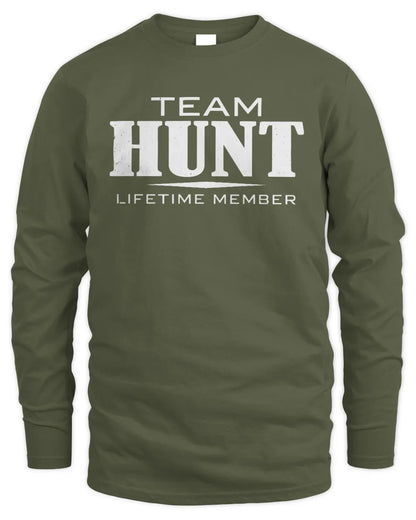 HUNT BL62-K4-128 - Personalized “Team NAME Lifetime Member” - Men's Long Sleeved T-Shirt - Military Green