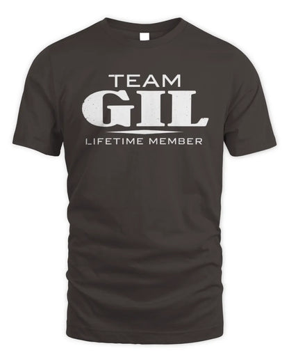 GIL BL62-K4-128 - Personalized “Team NAME Lifetime Member” - Unisex Standard T-Shirt - Dark Chocolate