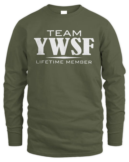 YWSF BL62-K4-128 - Personalized “Team NAME Lifetime Member” - Men's Long Sleeved T-Shirt - Military Green