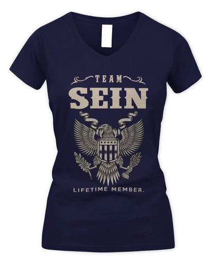 SEIN TP06-K82 – Personalized Classic Style Apparel “Team NAME Lifetime Member” - Women's V-Neck T-Shirt - Navy