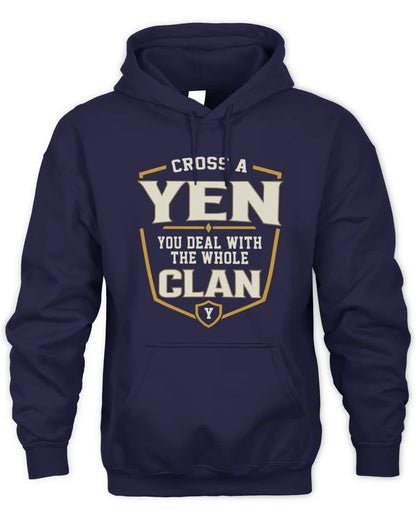 YEN NT1-K008 Cross A/An NAME, You Deal With the Whole Clan | Personalized Vintage T-Shirt - Unisex Hoodie - Navy