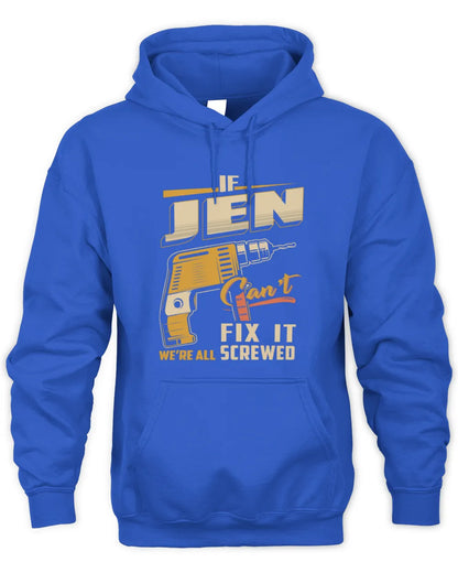 JEN TP22-K4-228 - Personalized Handyman T-Shirt “If AARON Can’t Fix It, We’re All Screwed” - Unisex Hoodie - Royal