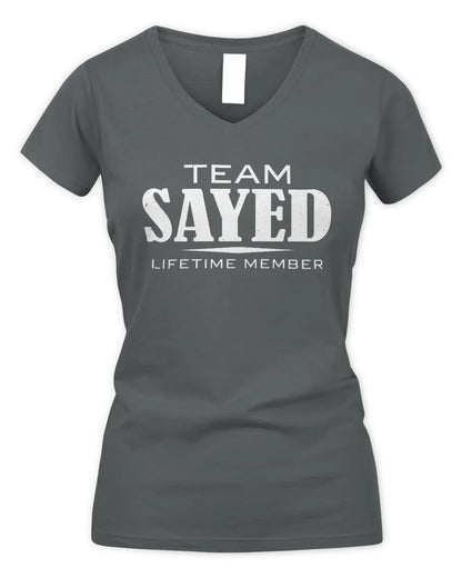 SAYED BL62-K4-128 - Personalized “Team NAME Lifetime Member” - Women's V-Neck T-Shirt - Charcoal