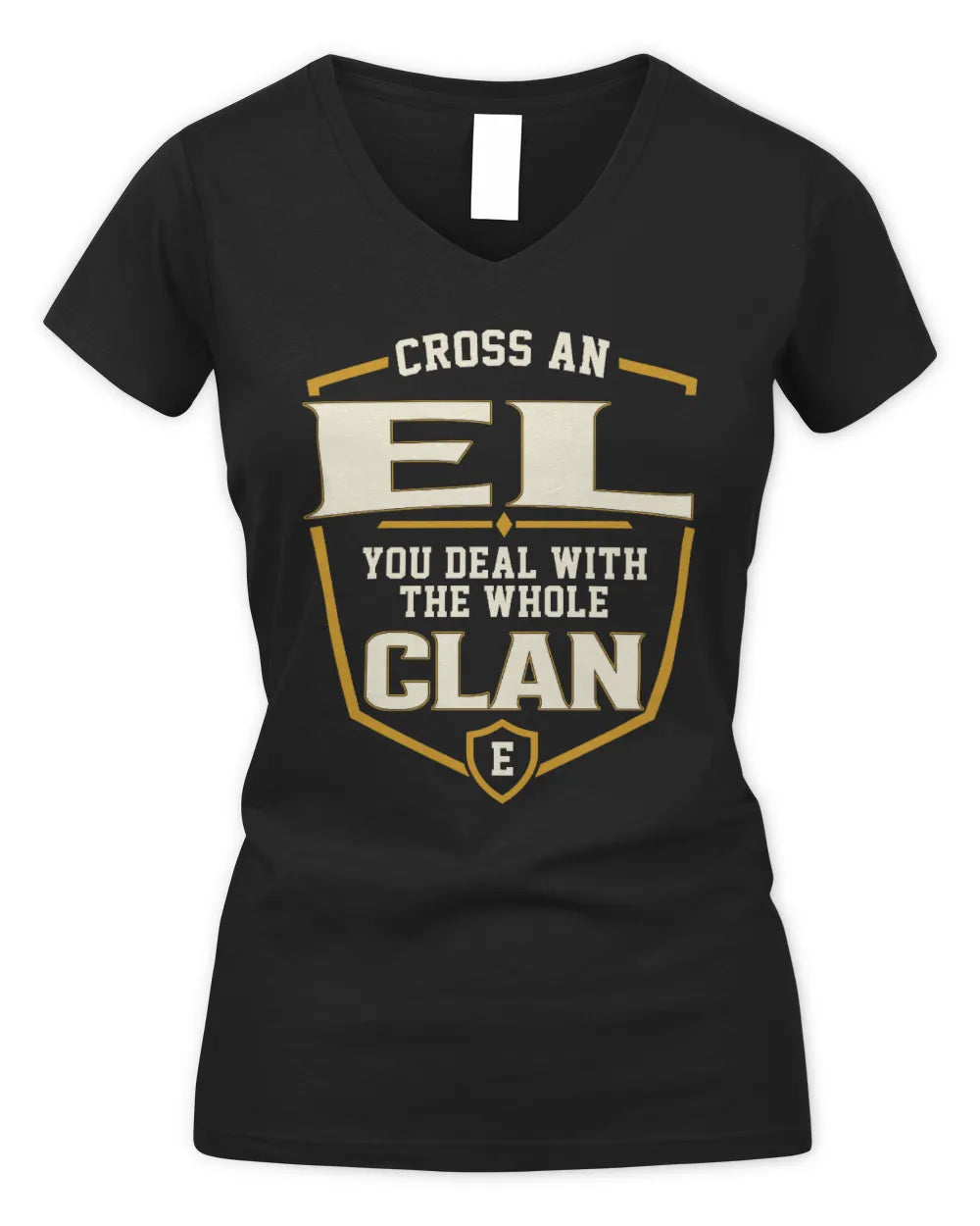 EL NT1-K008 Cross A/An NAME, You Deal With the Whole Clan | Personalized Vintage T-Shirt - Women's V-Neck T-Shirt - Black