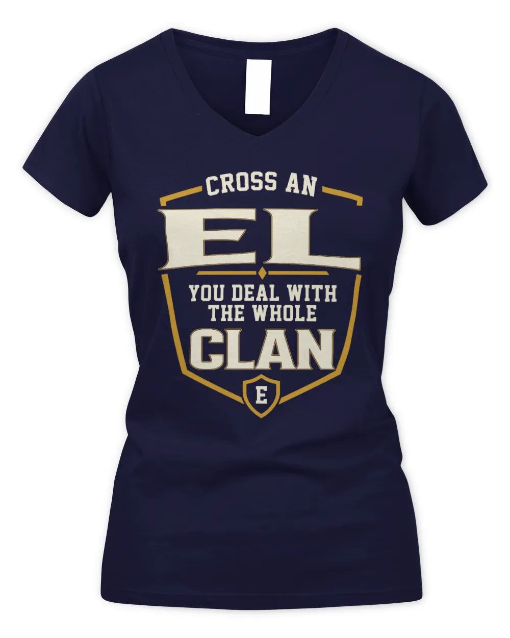 EL NT1-K008 Cross A/An NAME, You Deal With the Whole Clan | Personalized Vintage T-Shirt - Women's V-Neck T-Shirt - Navy