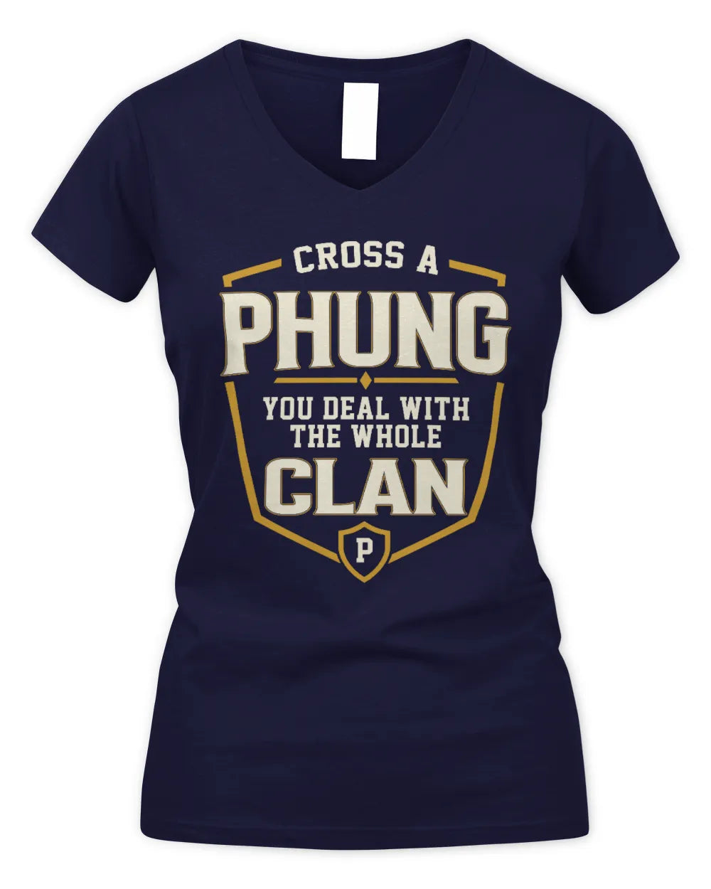 PHUNG NT1-K008 Cross A/An NAME, You Deal With the Whole Clan | Personalized Vintage T-Shirt - Women's V-Neck T-Shirt - Navy