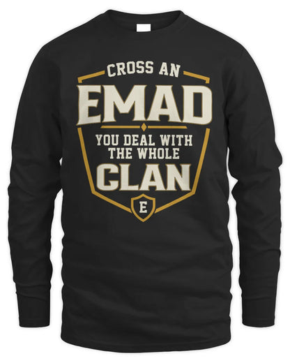 EMAD NT1-K008 Cross A/An NAME, You Deal With the Whole Clan | Personalized Vintage T-Shirt - Men's Long Sleeved T-Shirt - Black