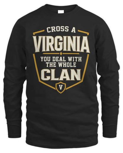 VIRGINIA NT1-K008 Cross A/An NAME, You Deal With the Whole Clan | Personalized Vintage T-Shirt - Men's Long Sleeved T-Shirt - Black