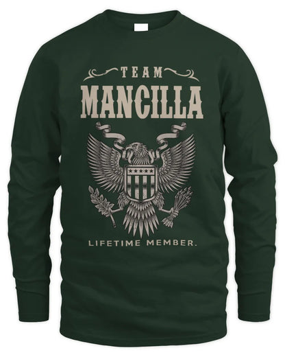 MANCILLA TP06-K82 – Personalized Classic Style Apparel “Team NAME Lifetime Member” - Men's Long Sleeved T-Shirt - Forest Green