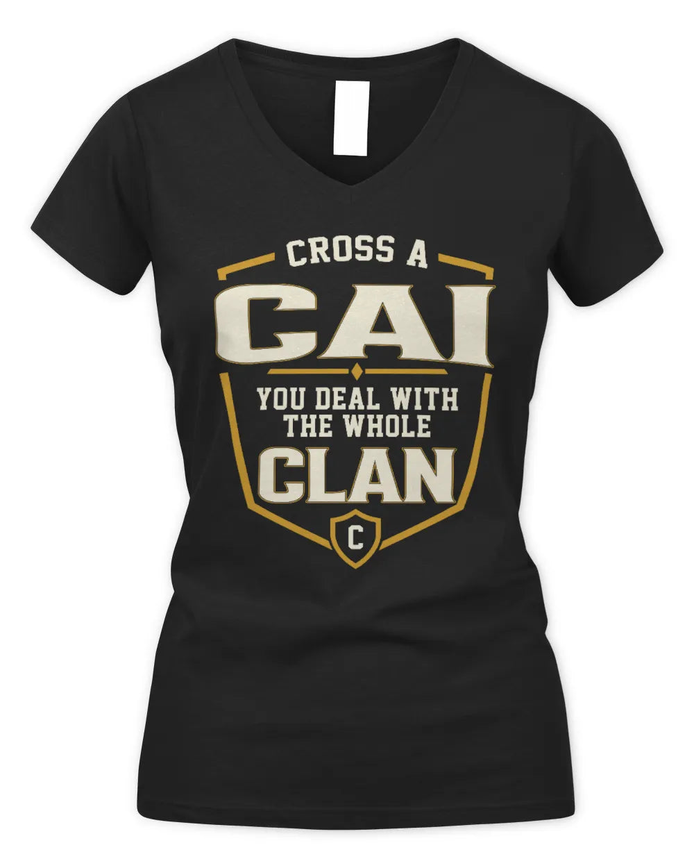 CAI NT1-K008 Cross A/An NAME, You Deal With the Whole Clan | Personalized Vintage T-Shirt - Women's V-Neck T-Shirt - Black