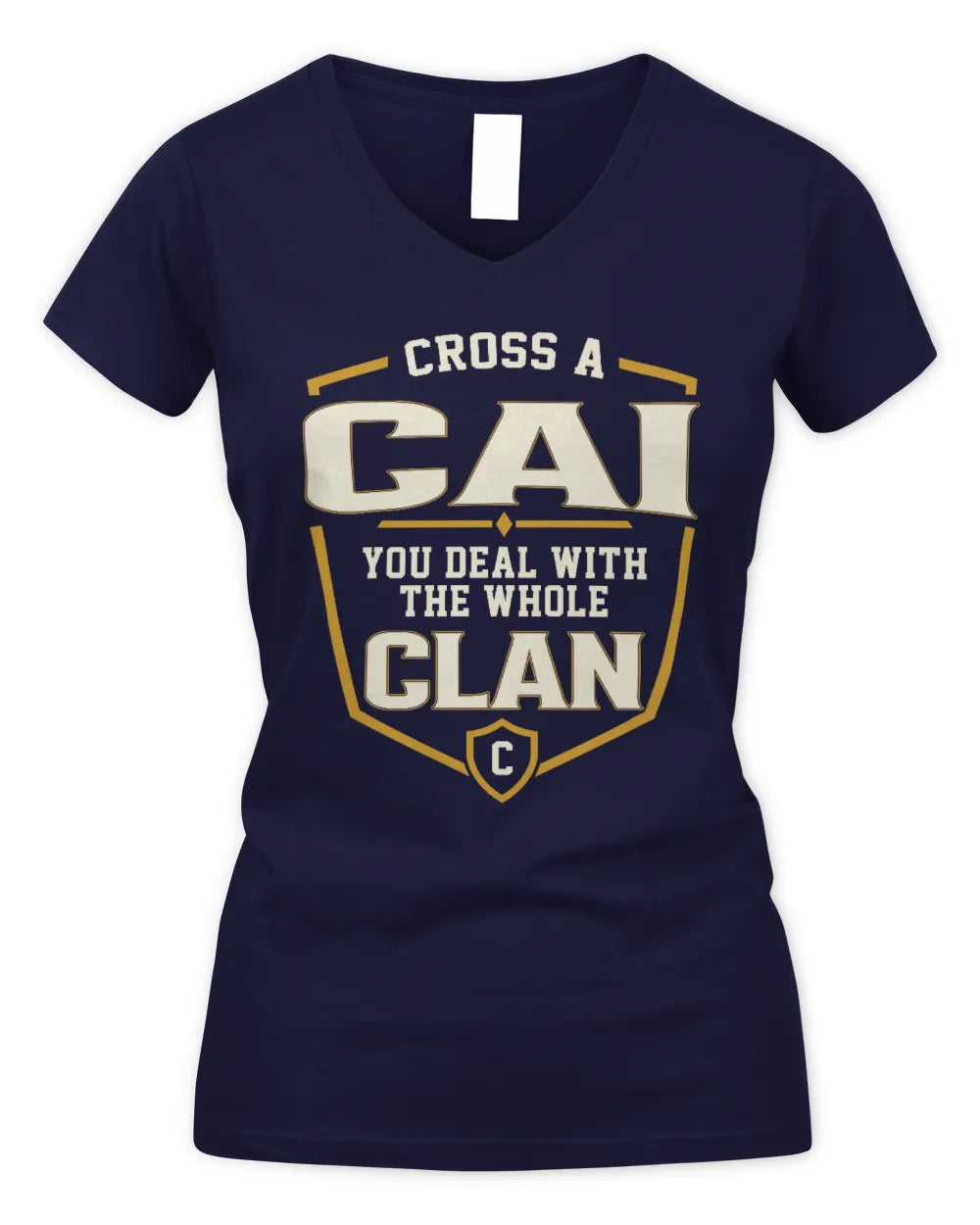 CAI NT1-K008 Cross A/An NAME, You Deal With the Whole Clan | Personalized Vintage T-Shirt - Women's V-Neck T-Shirt - Navy