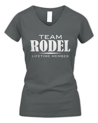RODEL BL62-K4-128 - Personalized “Team NAME Lifetime Member” - Women's V-Neck T-Shirt - Charcoal