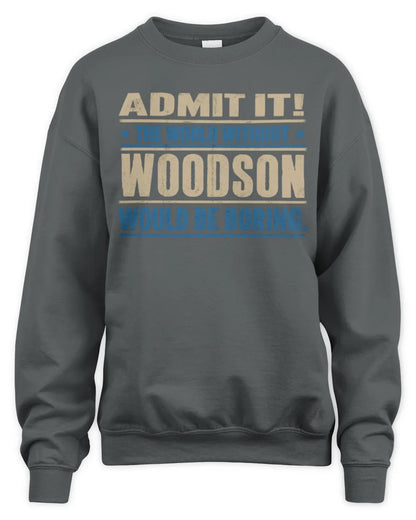 WOODSON TP68-K2-968 – Personalized Funny Quote Apparel “The World Without NAME Would Be Boring” - Unisex Sweatshirt - Charcoal