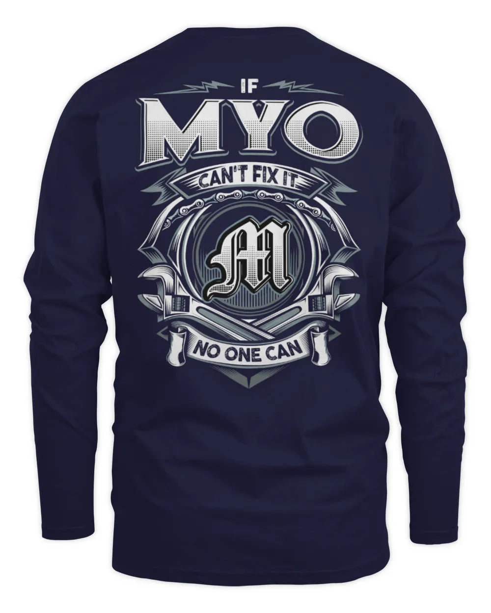MYO AP81-K4-626 - Personalized Ahmed Quote Apparel “If Ahmed Can't Fix It, No One Can” - Men's Long Sleeved T-Shirt - Navy