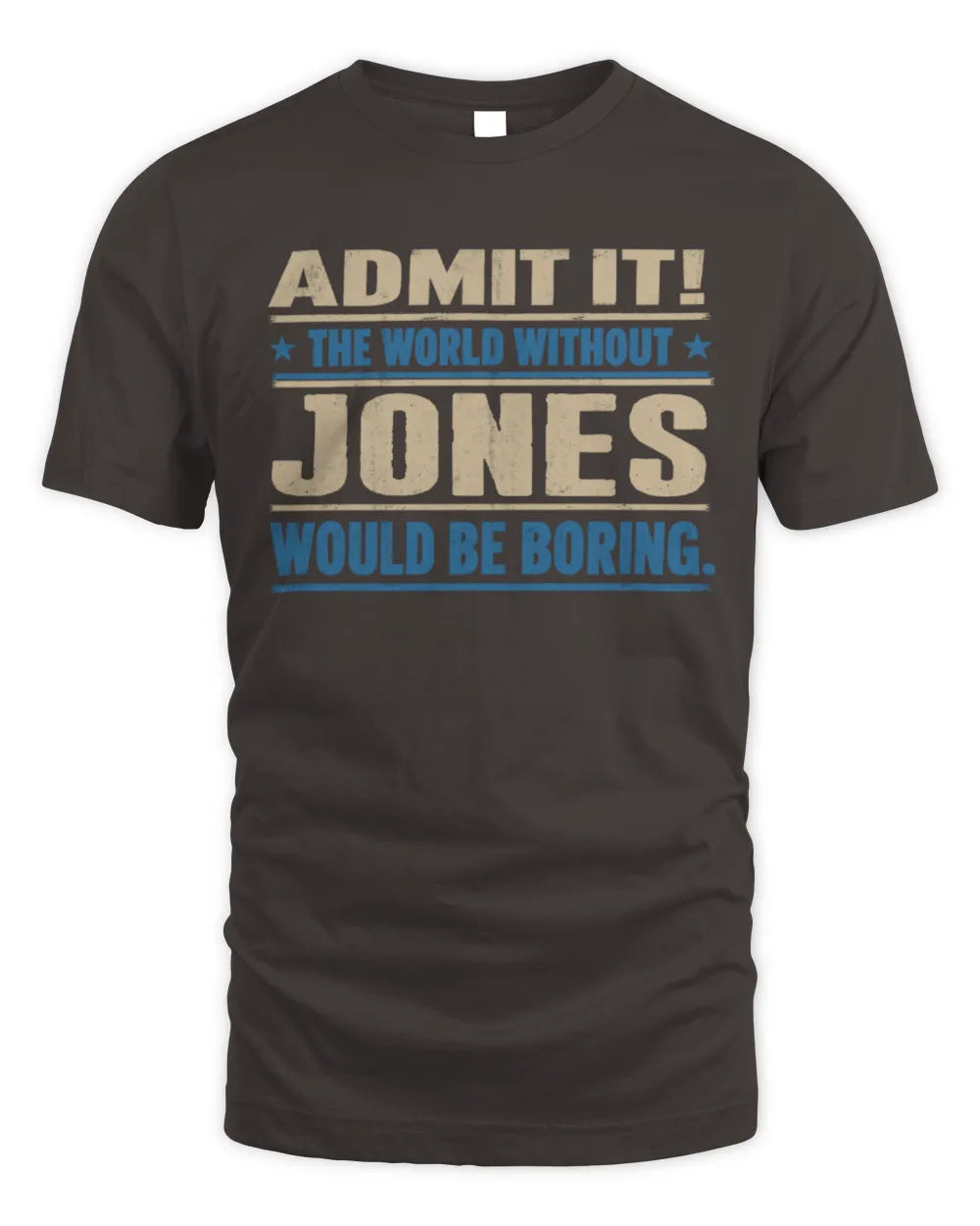 JONES TP68-K2-968 – Personalized Funny Quote Apparel “The World Without NAME Would Be Boring” - Unisex Standard T-Shirt - Dark Chocolate