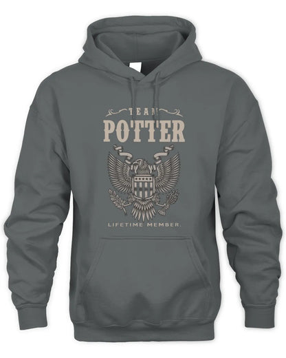 POTTER TP06-K82 – Personalized Classic Style Apparel “Team NAME Lifetime Member” - Unisex Hoodie - Charcoal