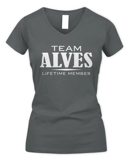 ALVES BL62-K4-128 - Personalized “Team NAME Lifetime Member” - Women's V-Neck T-Shirt - Charcoal