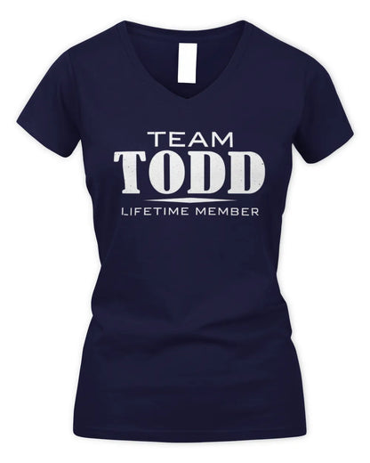TODD BL62-K4-128 - Personalized “Team NAME Lifetime Member” - Women's V-Neck T-Shirt - Navy