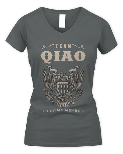 QIAO TP06-K82 – Personalized Classic Style Apparel “Team NAME Lifetime Member” - Women's V-Neck T-Shirt - Charcoal