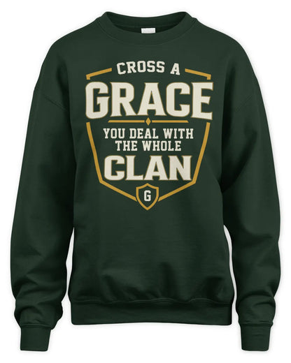 GRACE NT1-K008 Cross A/An NAME, You Deal With the Whole Clan | Personalized Vintage T-Shirt - Unisex Sweatshirt - Forest Green