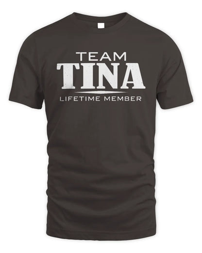 TINA BL62-K4-128 - Personalized “Team NAME Lifetime Member” - Unisex Standard T-Shirt - Dark Chocolate