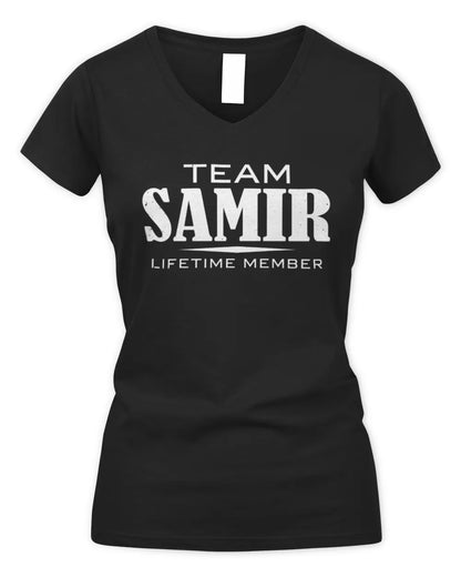 SAMIR BL62-K4-128 - Personalized “Team NAME Lifetime Member” - Women's V-Neck T-Shirt - Black