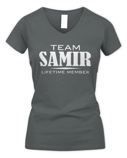 SAMIR BL62-K4-128 - Personalized “Team NAME Lifetime Member” - Women's V-Neck T-Shirt - Charcoal