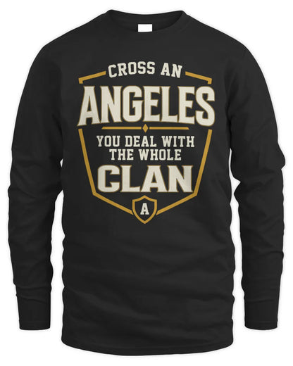 ANGELES NT1-K008 Cross A/An NAME, You Deal With the Whole Clan | Personalized Vintage T-Shirt - Men's Long Sleeved T-Shirt - Black
