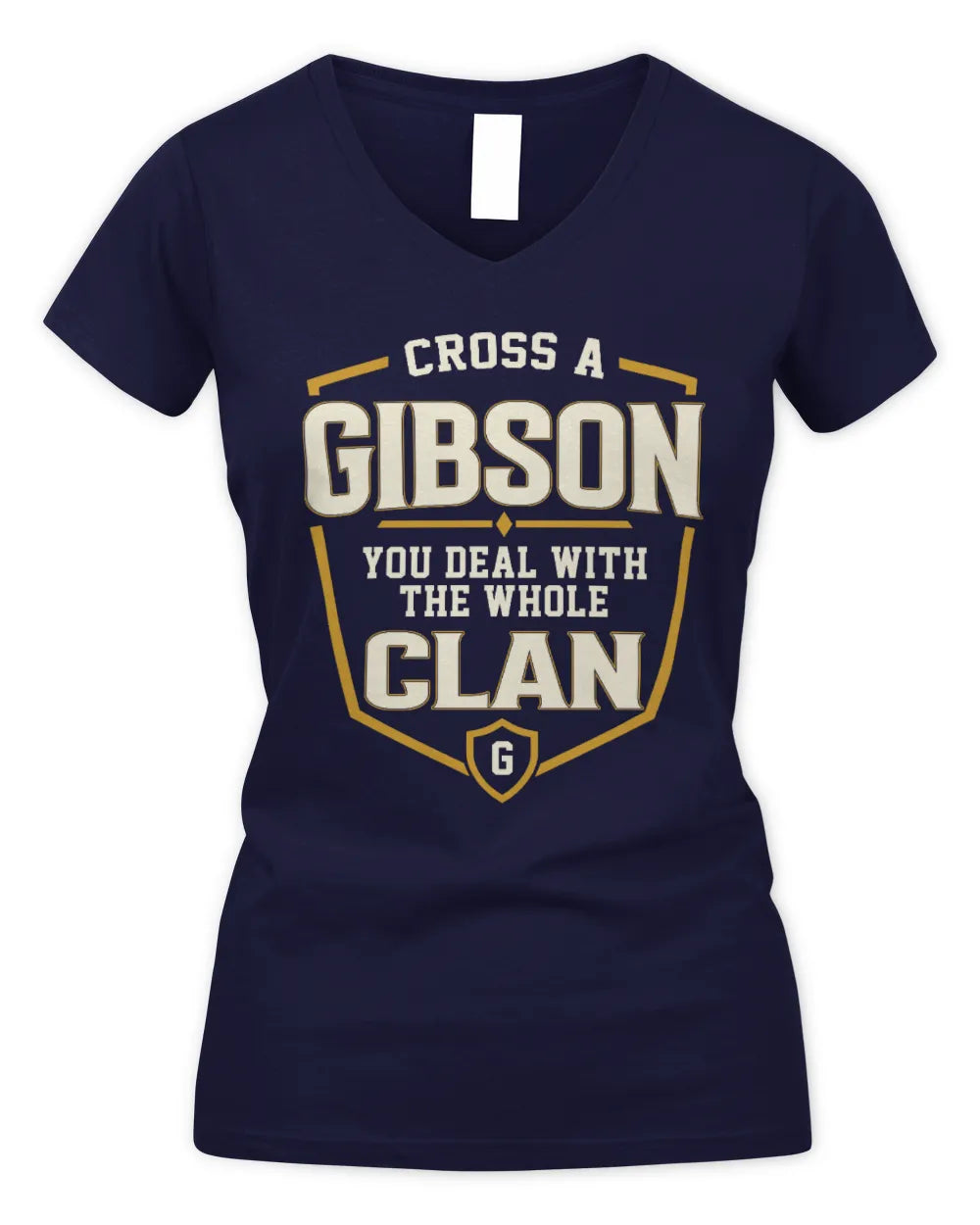 GIBSON NT1-K008 Cross A/An NAME, You Deal With the Whole Clan | Personalized Vintage T-Shirt - Women's V-Neck T-Shirt - Navy