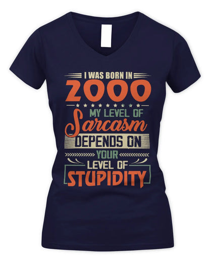 2000 HH89-K2 – Vintage Born to Be Sarcastic T-Shirt - Women's V-Neck T-Shirt - Navy