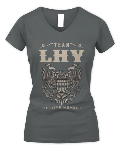 LHY TP06-K82 – Personalized Classic Style Apparel “Team NAME Lifetime Member” - Women's V-Neck T-Shirt - Charcoal