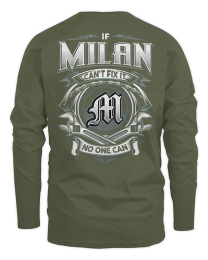MILAN AP81-K4-626 - Personalized Ahmed Quote Apparel “If Ahmed Can't Fix It, No One Can” - Men's Long Sleeved T-Shirt - Military Green