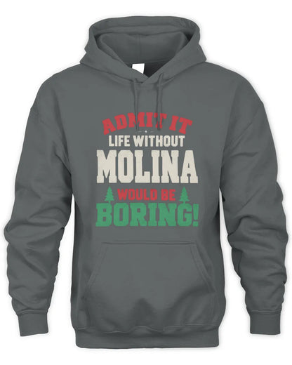 MOLINA P5 TH08 Christmas T-Shirt – “Life Without NAME Would Be Boring” - Unisex Hoodie - Charcoal