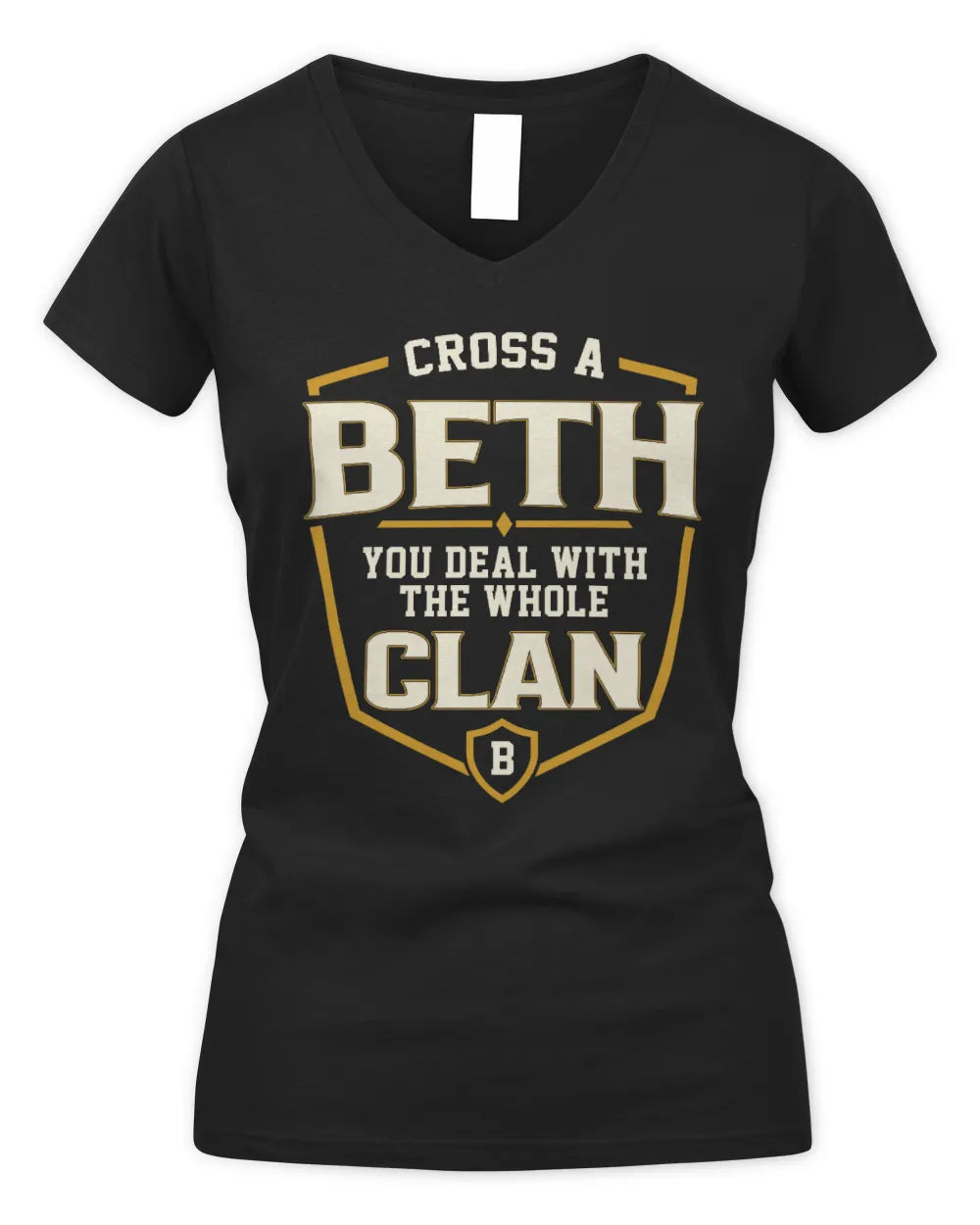 BETH NT1-K008 Cross A/An NAME, You Deal With the Whole Clan | Personalized Vintage T-Shirt - Women's V-Neck T-Shirt - Black
