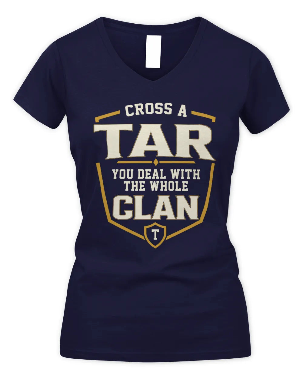 TAR NT1-K008 Cross A/An NAME, You Deal With the Whole Clan | Personalized Vintage T-Shirt - Women's V-Neck T-Shirt - Navy