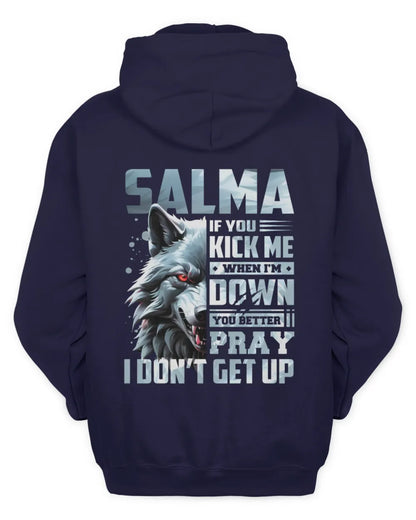 SALMA AP62-K4-666 - Personalized Fierce Wolf Quote Apparel “If You Kick Me When I’m Down, You Better Pray I Don’t Get Up” - Unisex Hoodie - Navy