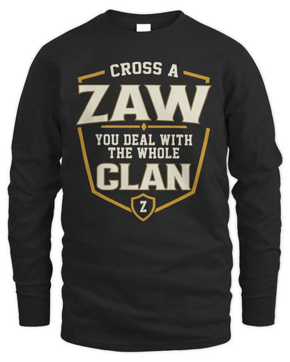 ZAW NT1-K008 Cross A/An NAME, You Deal With the Whole Clan | Personalized Vintage T-Shirt - Men's Long Sleeved T-Shirt - Black