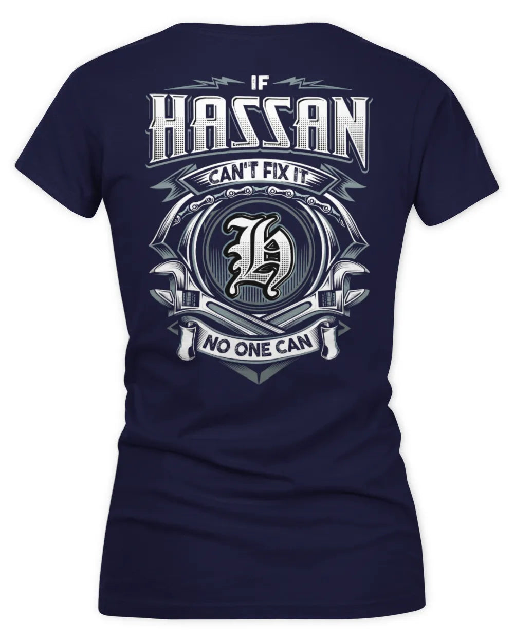 HASSAN AP81-K4-626 - Personalized Ahmed Quote Apparel “If Ahmed Can't Fix It, No One Can” - Women's V-Neck T-Shirt - Navy