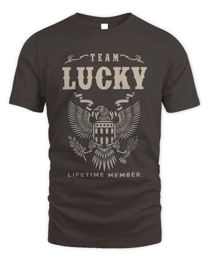 LUCKY TP06-K82 – Personalized Classic Style Apparel “Team NAME Lifetime Member” - Unisex Standard T-Shirt - Dark Chocolate