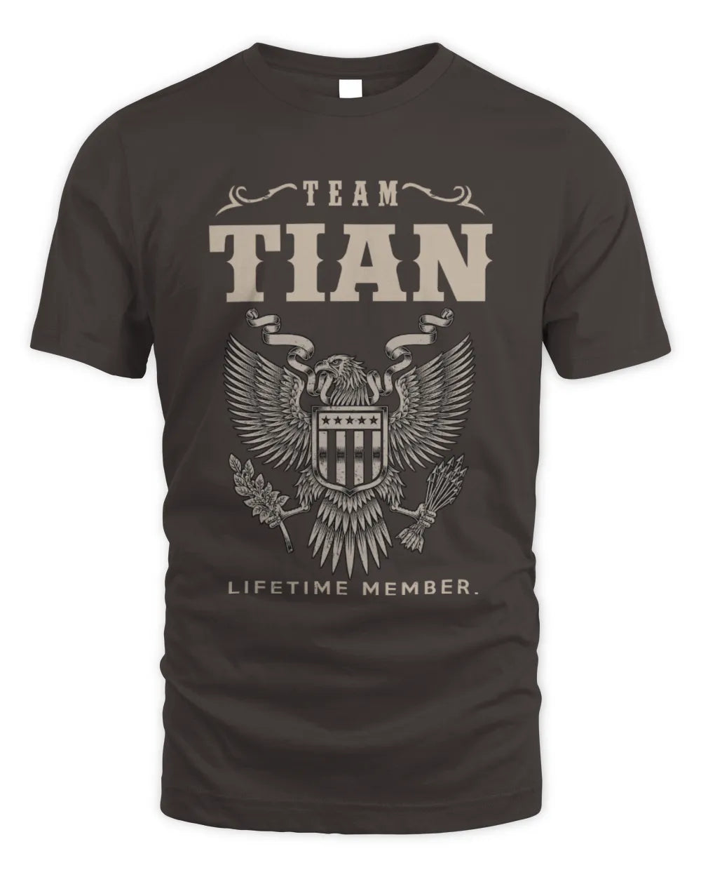 TIAN TP06-K82 – Personalized Classic Style Apparel “Team NAME Lifetime Member” - Unisex Standard T-Shirt - Dark Chocolate