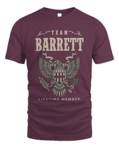 BARRETT TP06-K82 – Personalized Classic Style Apparel “Team NAME Lifetime Member” - Unisex Standard T-Shirt - Maroon