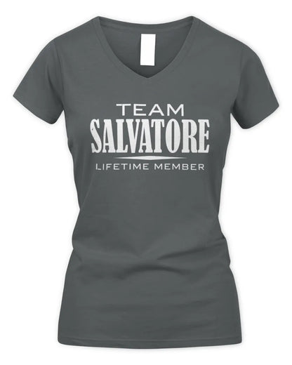 SALVATORE BL62-K4-128 - Personalized “Team NAME Lifetime Member” - Women's V-Neck T-Shirt - Charcoal