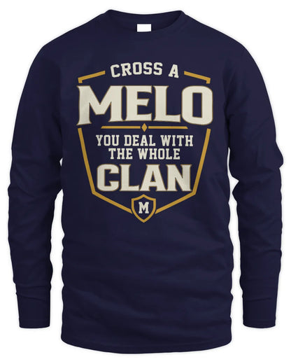 MELO NT1-K008 Cross A/An NAME, You Deal With the Whole Clan | Personalized Vintage T-Shirt - Men's Long Sleeved T-Shirt - Navy