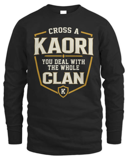 KAORI NT1-K008 Cross A/An NAME, You Deal With the Whole Clan | Personalized Vintage T-Shirt - Men's Long Sleeved T-Shirt - Black
