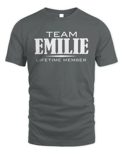 EMILIE BL62-K4-128 - Personalized “Team NAME Lifetime Member” - Unisex Standard T-Shirt - Charcoal