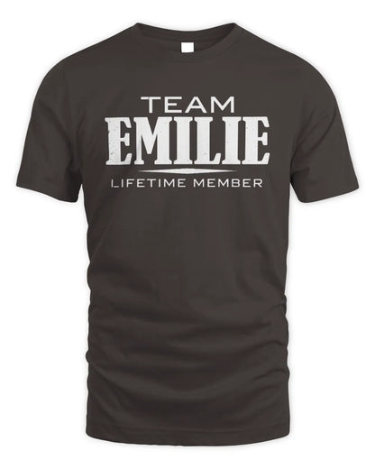 EMILIE BL62-K4-128 - Personalized “Team NAME Lifetime Member” - Unisex Standard T-Shirt - Dark Chocolate